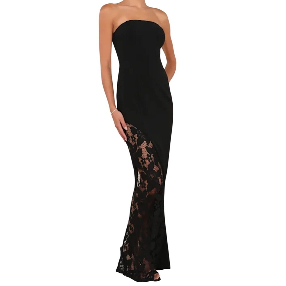 NWT Lulus Irresistible Attitude‎ Black Strapless Lace Column Maxi Dress S Formal